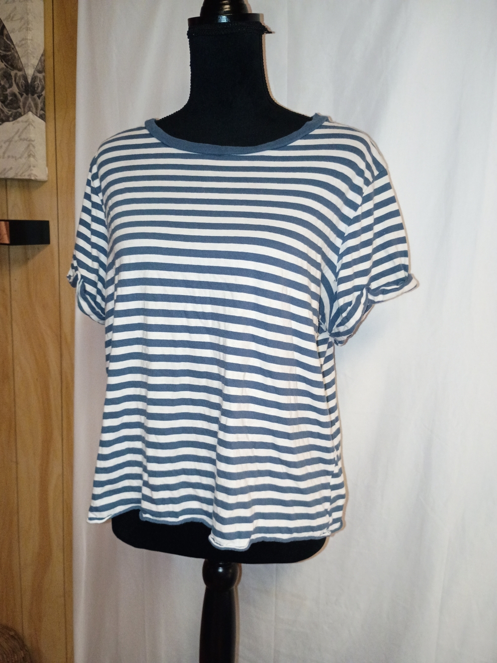 wild fable Blue and White Striped Short-Sleeve Crewneck Top